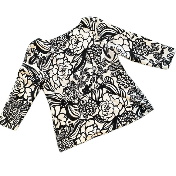 Talbots Black and Cream Floral Print Scoop Neck Tunic - Large - Picture 2 of 6